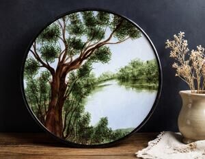 VTG German Hand Painted Art Wall Plate Elmshorn Tree River Lake Landscape 8.5”